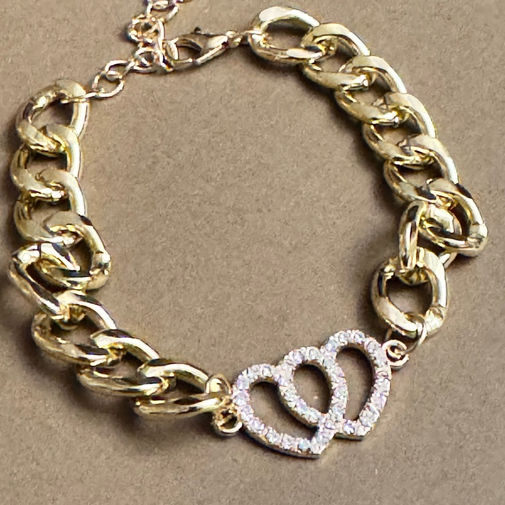 Cz Heart Gold Pl Bracelet